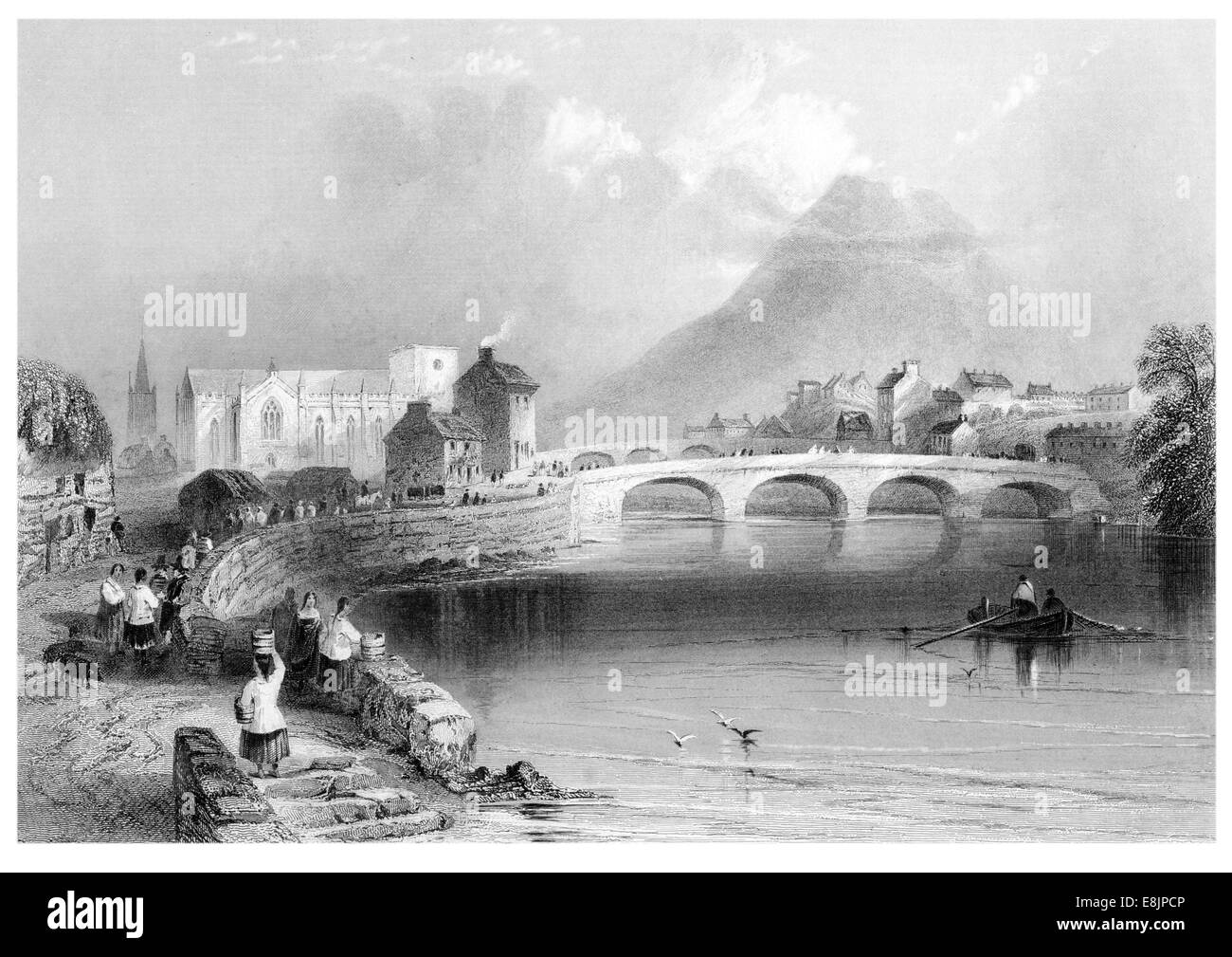 Ballina  Béal an Átha  River Moy Kilmoremoy county Mayo Ireland Eire Irish circa 1840 Stock Photo