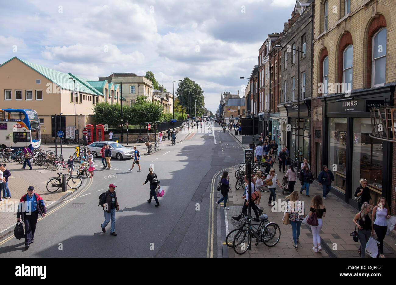 View along St Andrews street and Regent Street Cambridge from open top tour bus Cambridge England Stock Photo