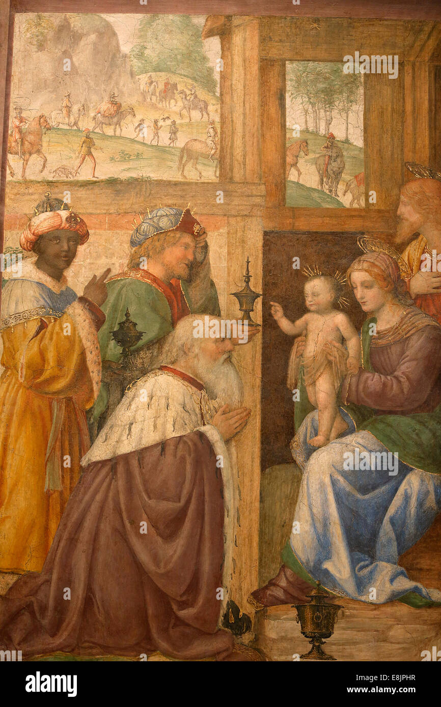 Adoration of the Magi by Bernardino Luini (1520). Stock Photo