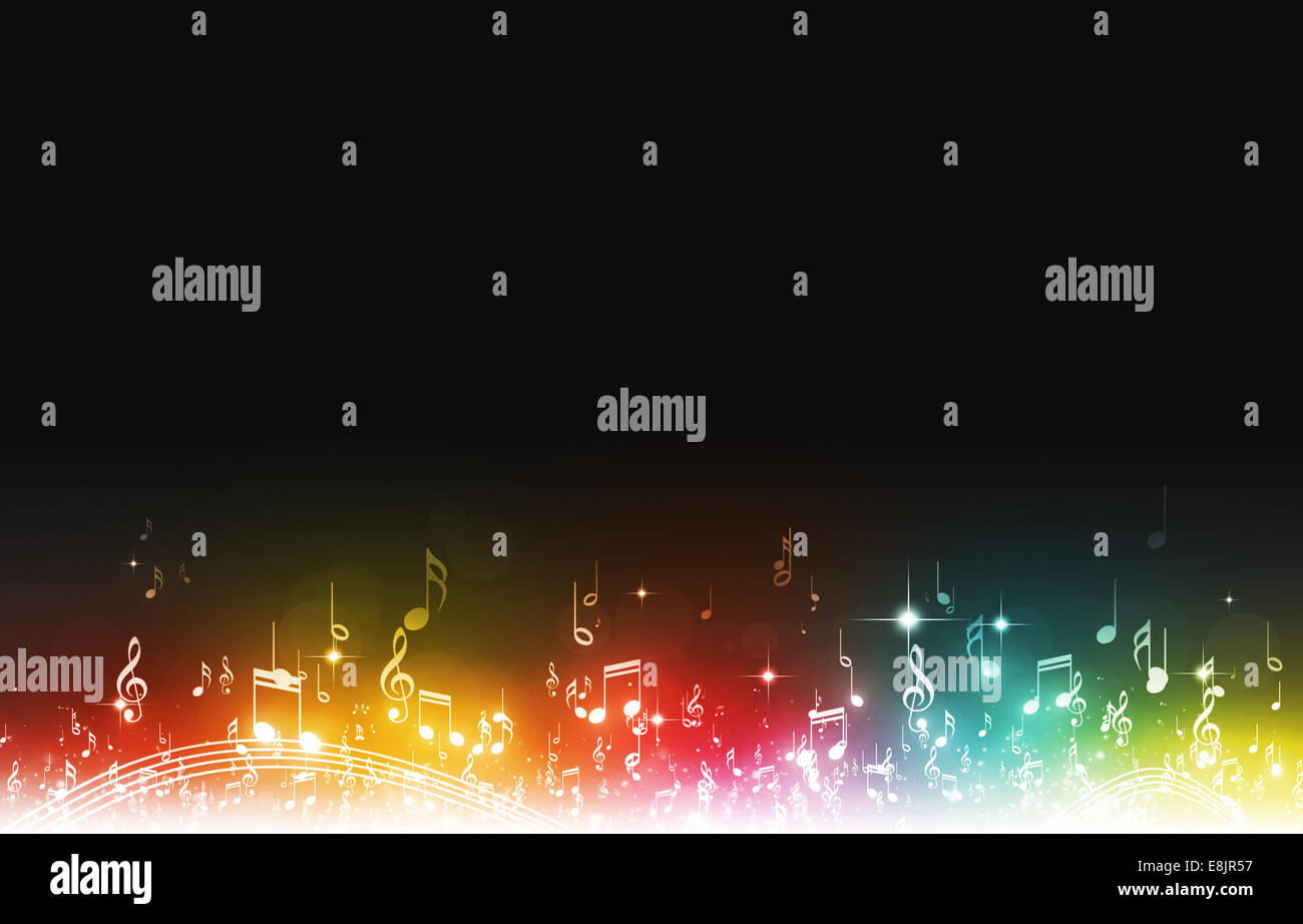 abstract music notes on dark multicolor background Stock Photo