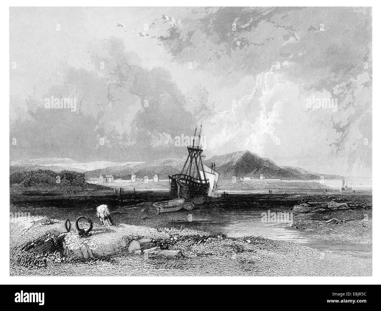Swansea Harbour by J B Pyne circa 1833 Stock Photo