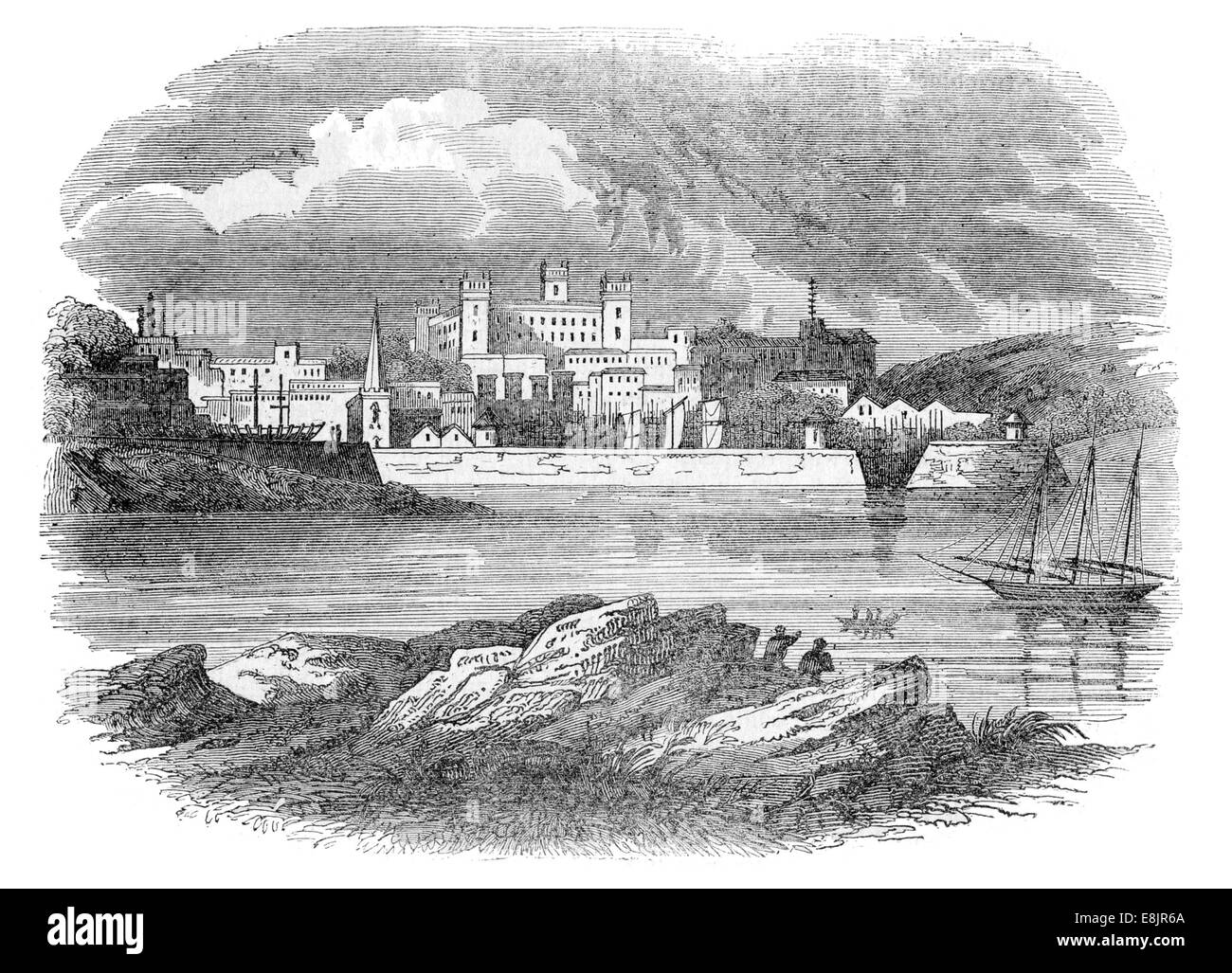 Town and Harbour of St Peter's port  capital of Guernsey circa 1880 Stock Photo