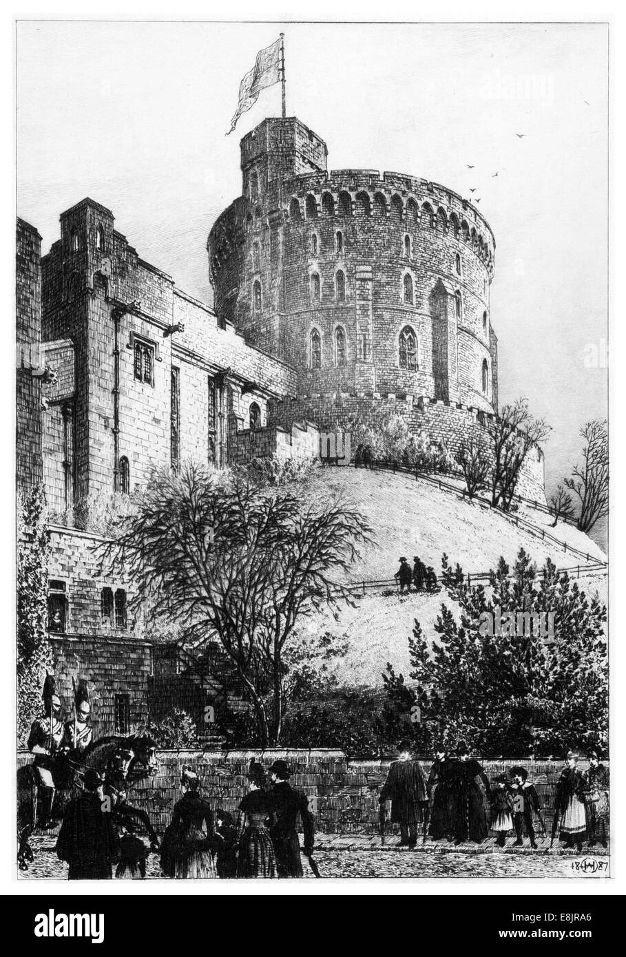 The Round Tower Windsor Castle 1887 Travel park tourism royal home portrait flag England UK United Kingdom GB Great Britain Stock Photo