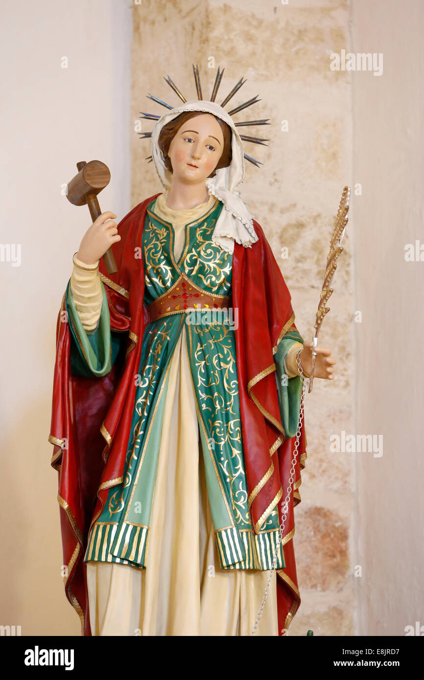 Statue in Santa Marina's chapel. Santa Marina is the patron saint of Miggiano town Stock Photo