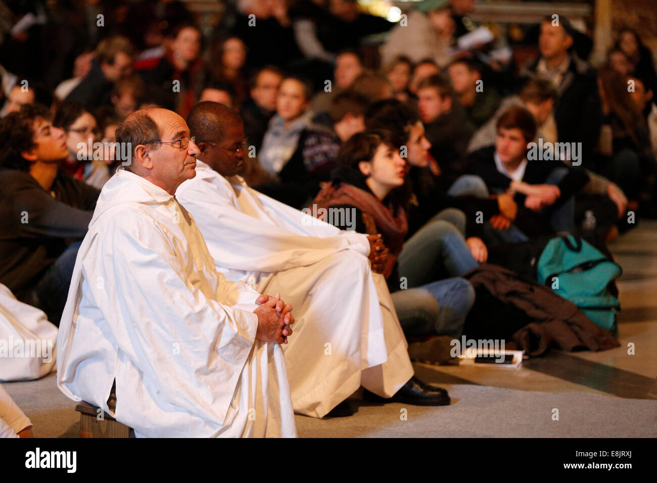 Saint Mary above Minerva church. European Meeting of Taize Community.  Common prayer. Stock Photo