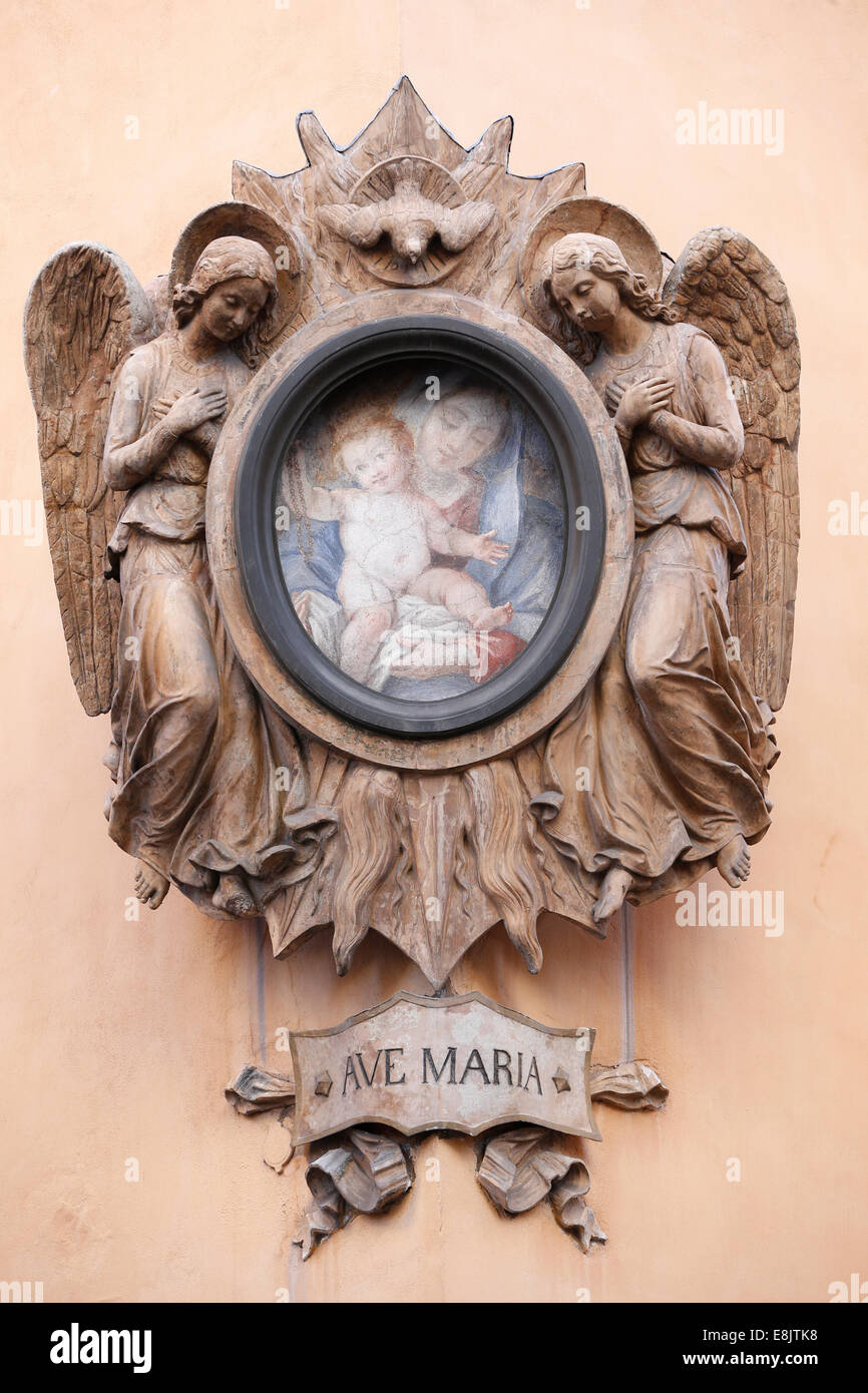 Virgin Mary and two angels. Stock Photo