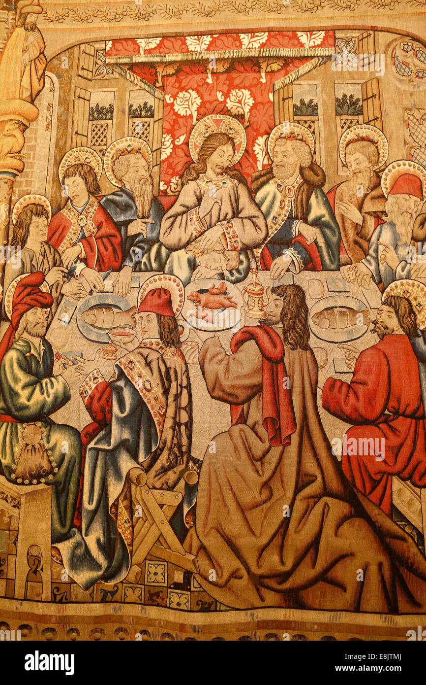 Tapestry depicting The Last Supper. Gallery of Tapestries. Vatican Museum. Stock Photo