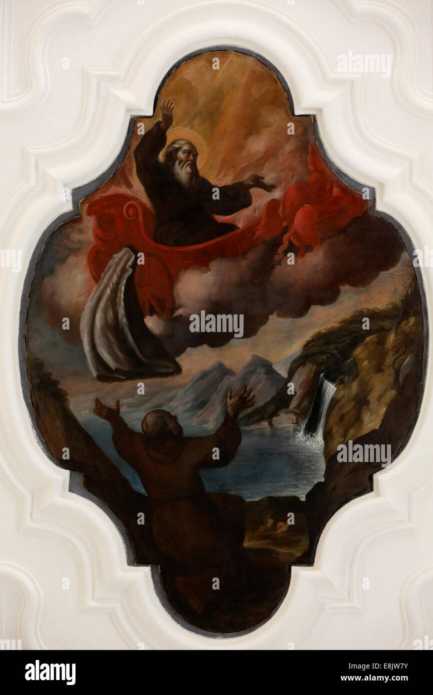 Painting in Chiesa della Madona del Carmine : prophet Elijah carried up into heaven and Elishah seeing him off Stock Photo