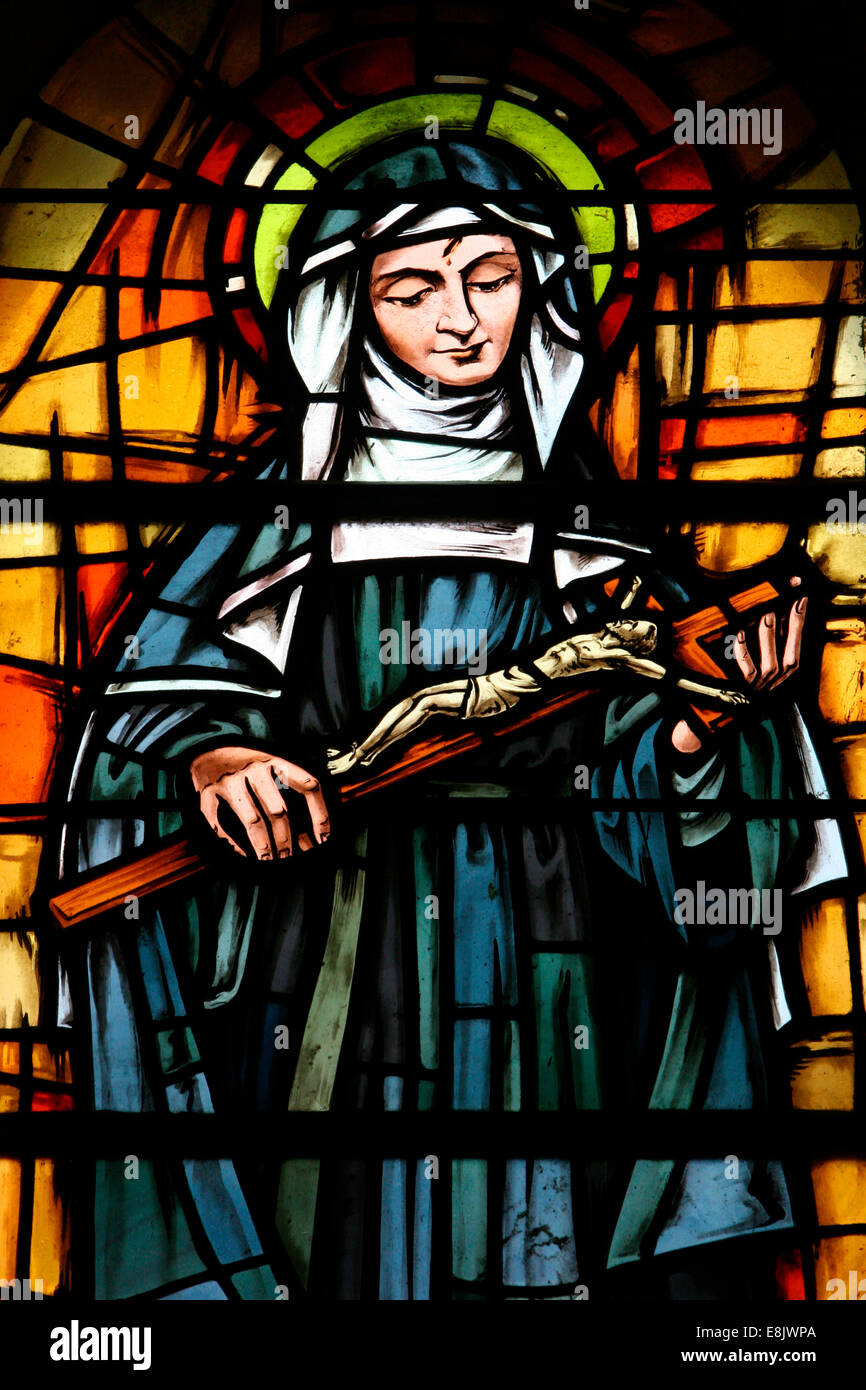 Tunis cathedral stained glass window : Santa Rita Stock Photo - Alamy