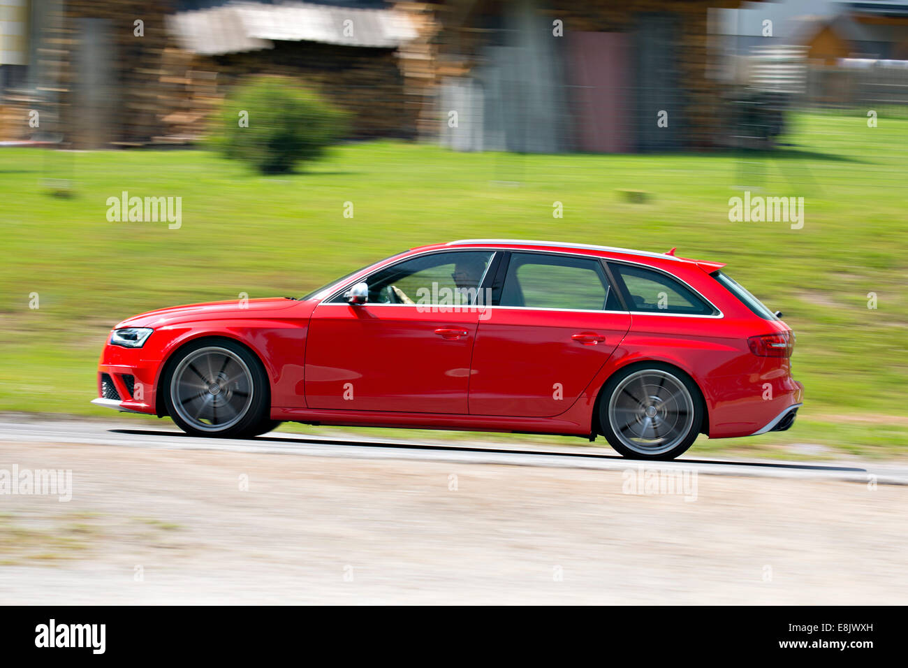 Audi RS4 2012 red driving Stock Photo