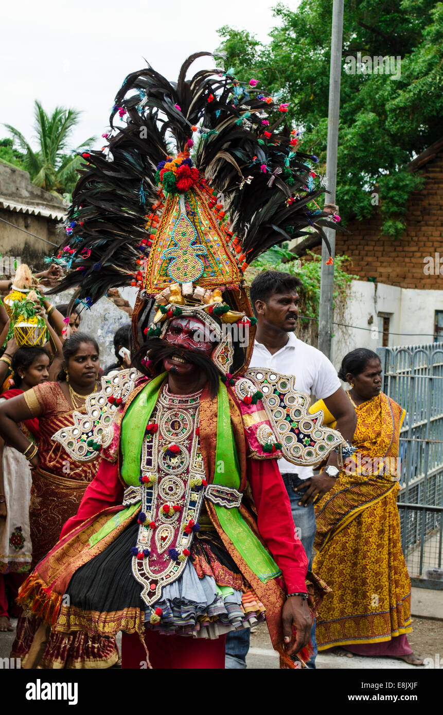 Tamil Folk Dancer, Mamallapuram, Tamilnadu, India Stock Photo