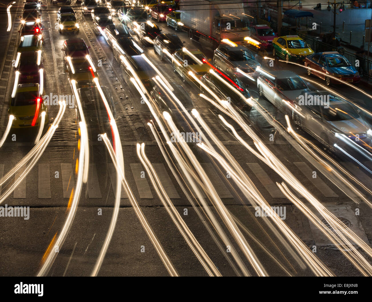 Traffic light trails in central bangkok hi-res stock photography and ...