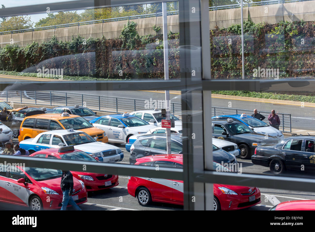 DCA, Reagan National Airport, Washington, DC - View of the taxi line out an airport window Stock Photo