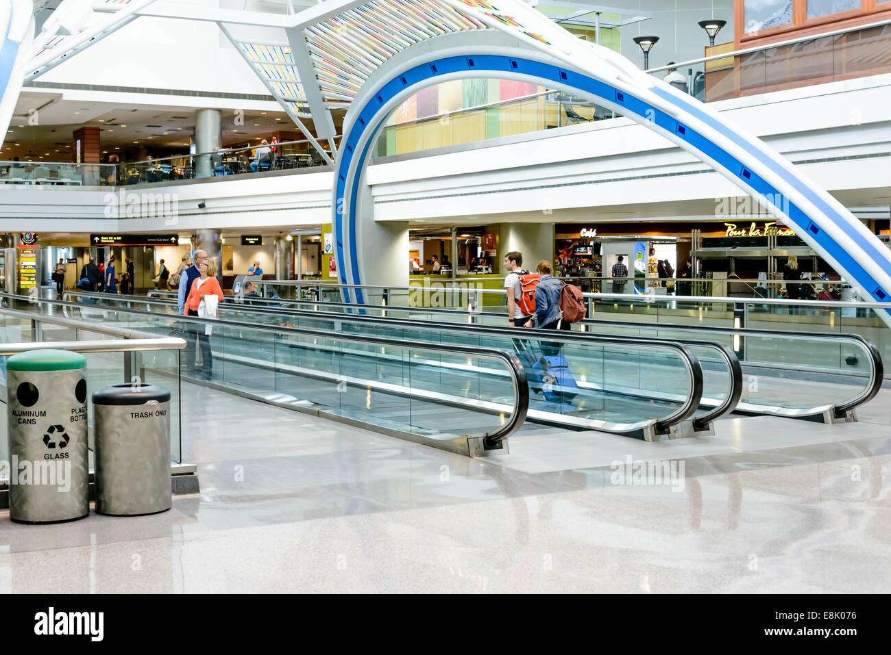 DIA, DEN, Denver International Airport, CO Daylighting roof structure with people walking and