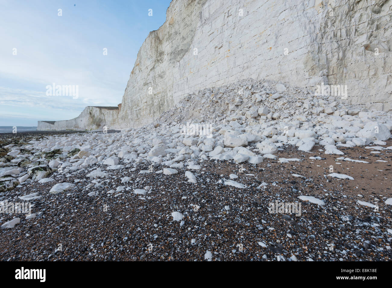 A rock fall at Birling Gap from erosion and rainfall. Stock Photo