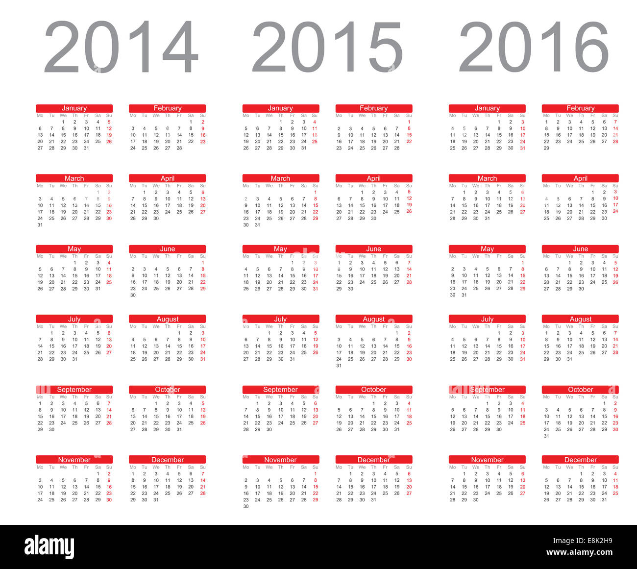 Simple Calendar Year 14 15 16 Vector Stock Photo Alamy