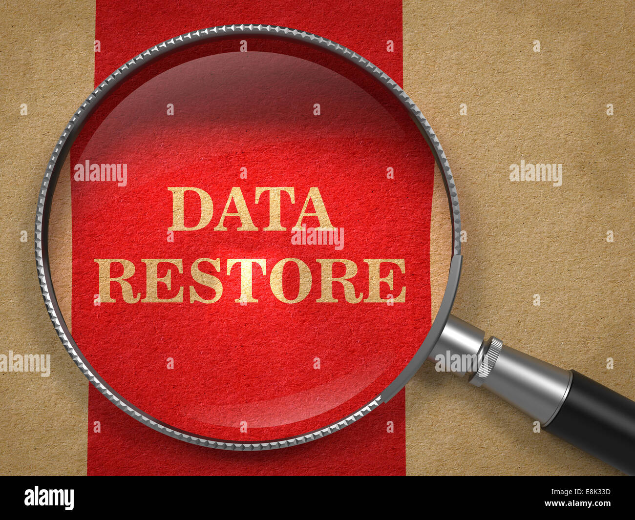 Data Restore through Magnifying Glass. Stock Photo