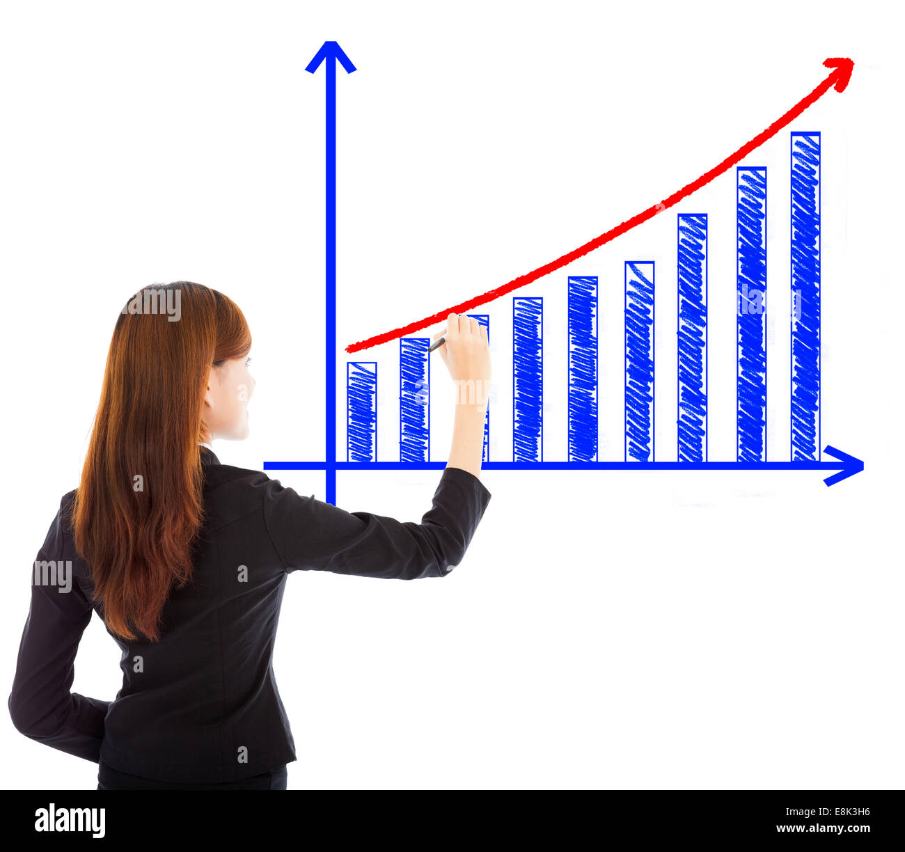 business woman draw a marketing growth chart over white background Stock Photo