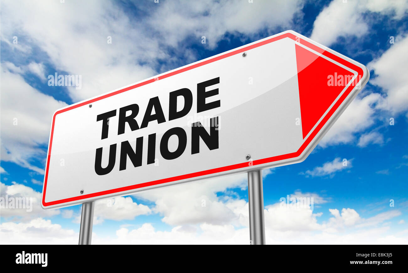 Trade Union on Red Road Sign. Stock Photo