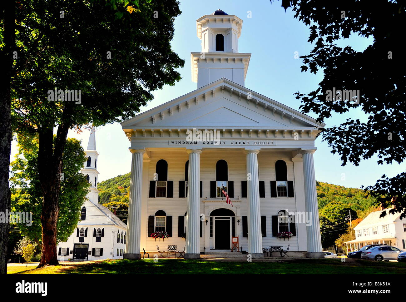 Newfane, Vermont:  Greek Revival Windham County Court House dates to 1825,  further expanded in 1853, and again in 1907  * Stock Photo