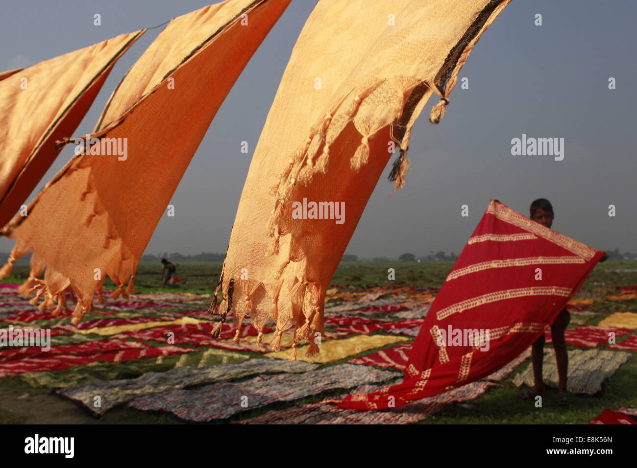 Norshingdhi, Bangladesh. 5th Nov, 2013. After block print people made wash and drying dyed cloths under sun in Bangladesh.They have started their business by taking laon from bank. © Zakir Hossain Chowdhury/ZUMA Wire/Alamy Live News Stock Photo