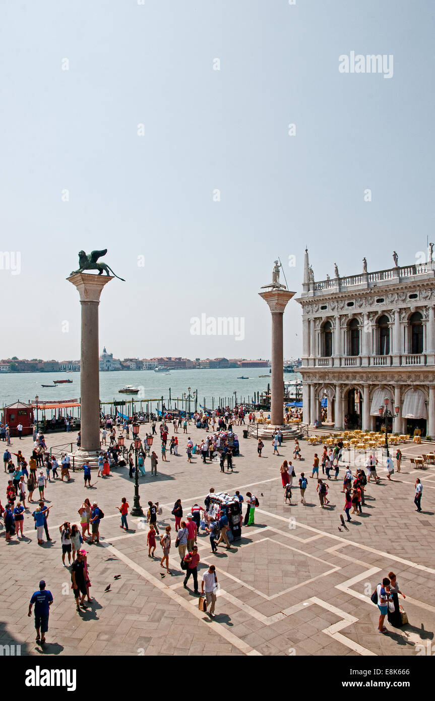 Columns of Lion of St Mark and Saint Theodore and Biblioteca Marciana ...
