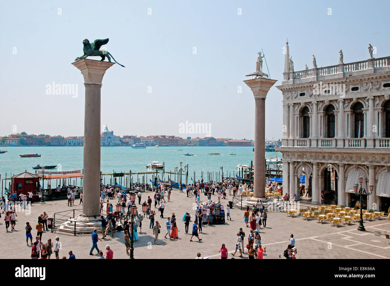 Columns of Lion of St Mark and Saint Theodore and Biblioteca Marciana ...