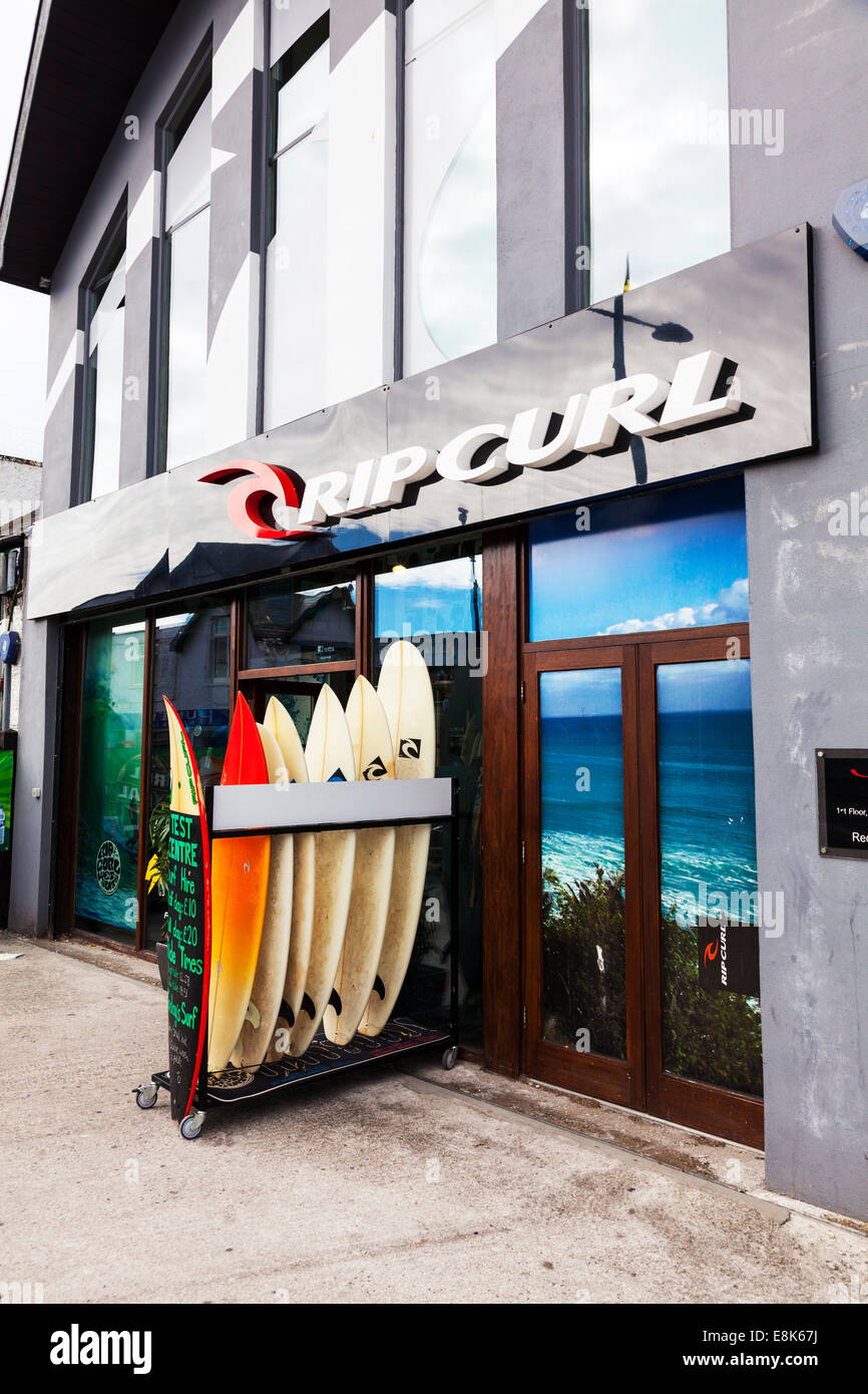 surf shop rip curl in Newquay Cornwall boards for sale outside store
