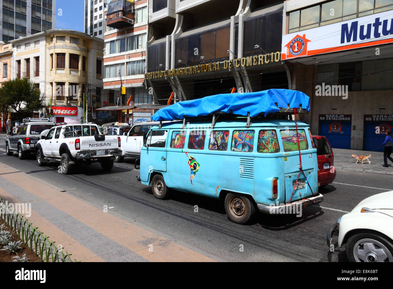 Blue Volkswagen Type 2 camper van with Uruguay number plate in traffic ...