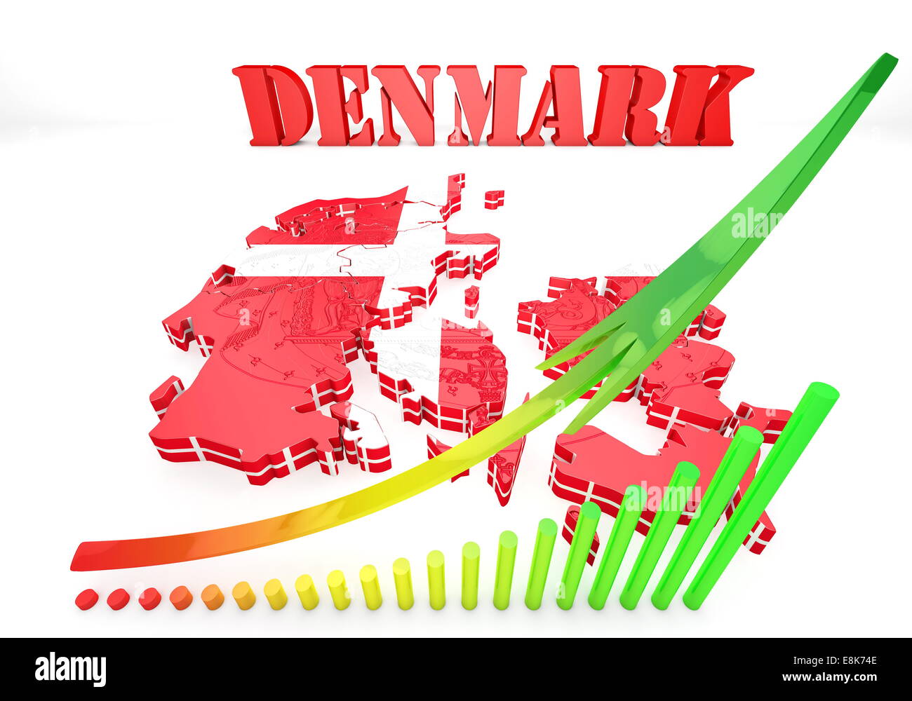3d map illustration of Denmark with flag and coat of arms Stock Photo