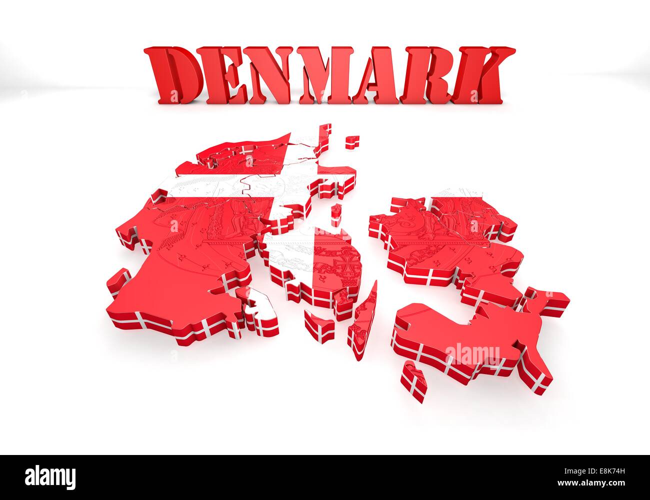 3d map illustration of Denmark with flag and coat of arms Stock Photo