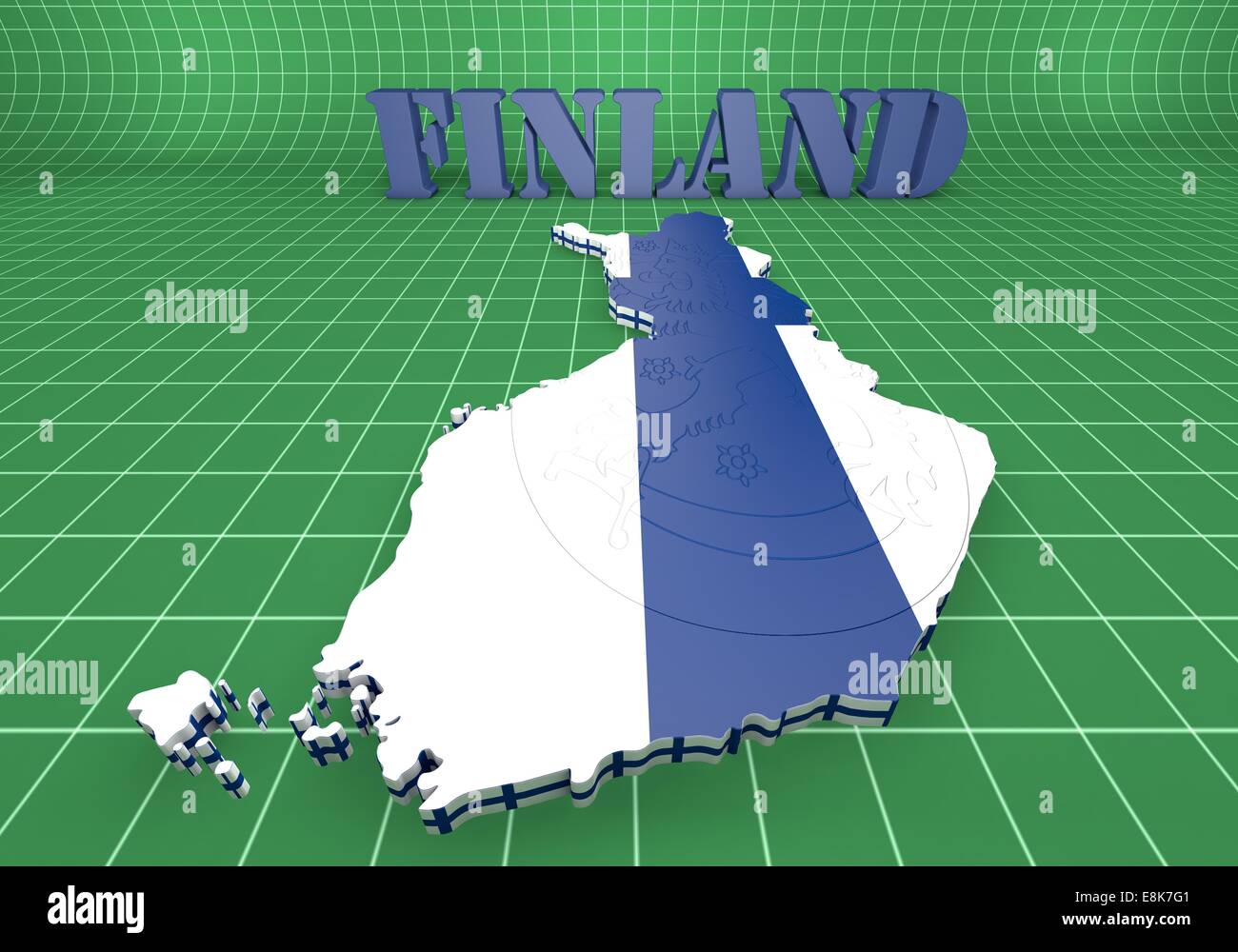 3D map illustratin of Finland with flag and coat of arms Stock Photo