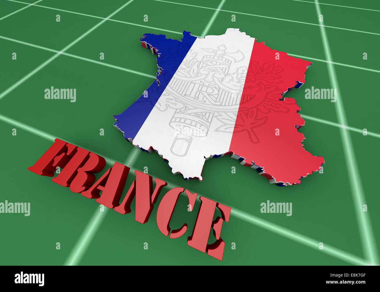 Map of France with flag colors. 3d render illustration. Stock Photo