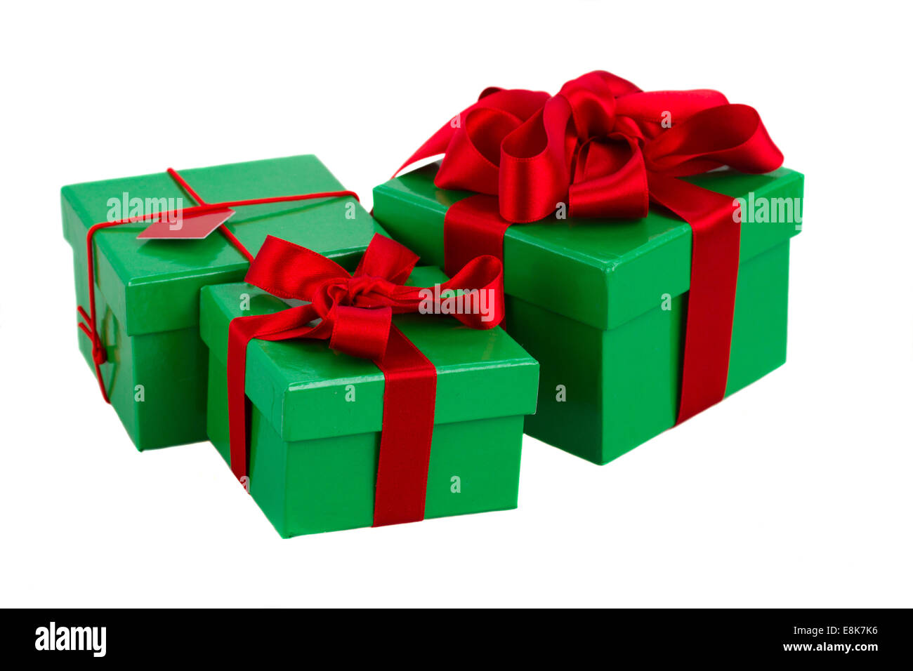 green gift boxes and christmas red decorations Stock Photo - Alamy