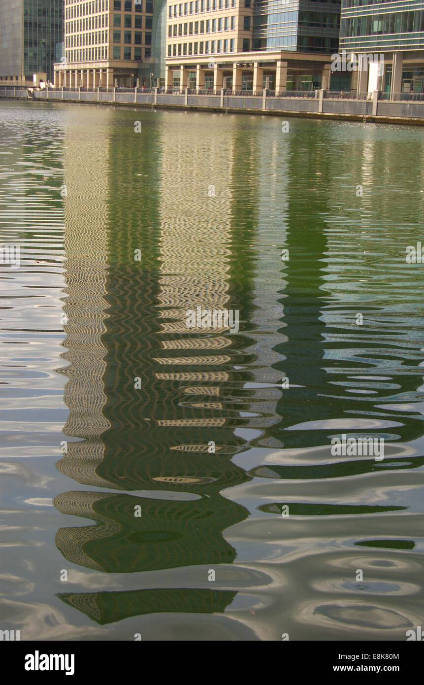 Reflection in the dock at Heron Quays in London, England Stock Photo