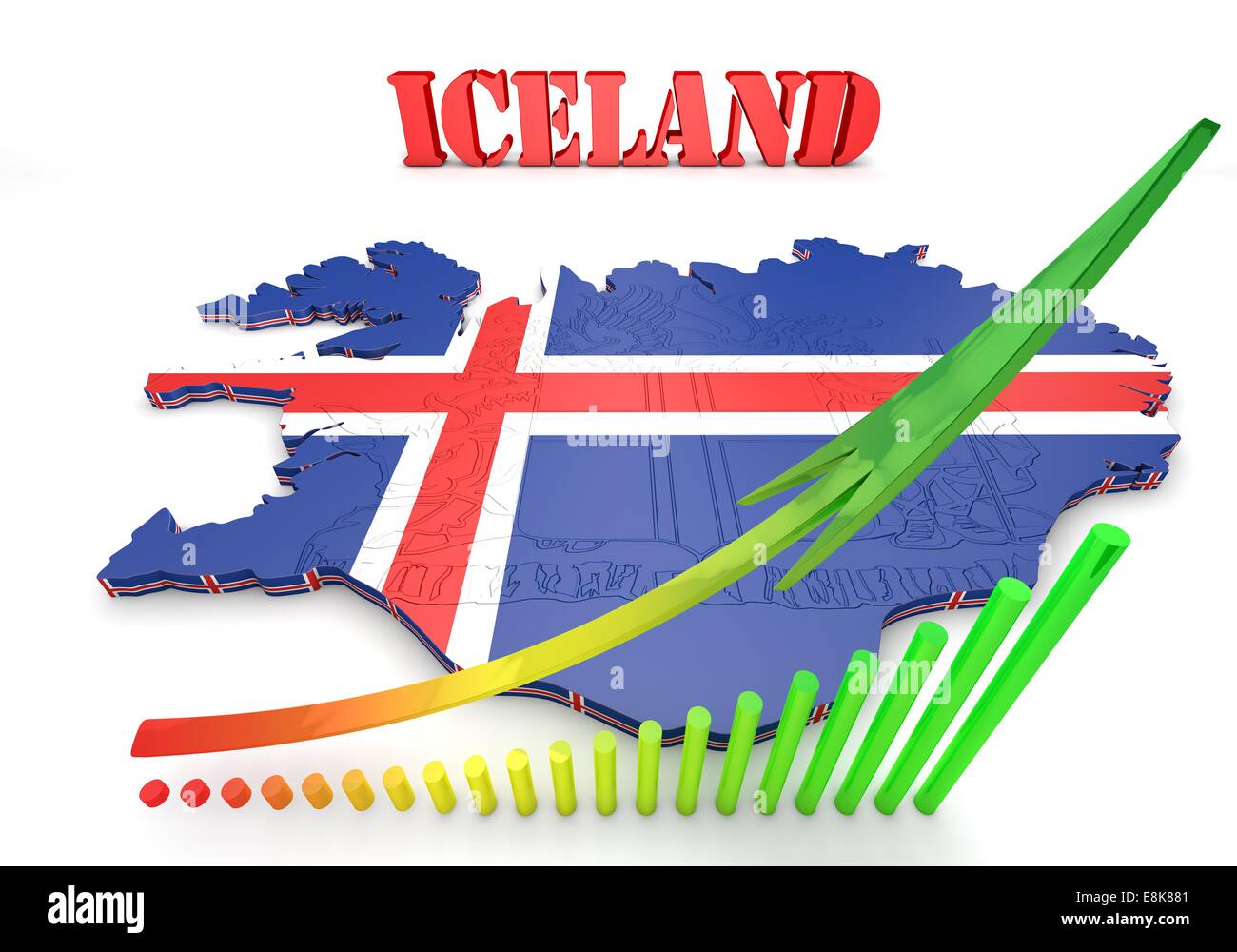 3D map illustration of Iceland with flag and coat of arms Stock Photo ...