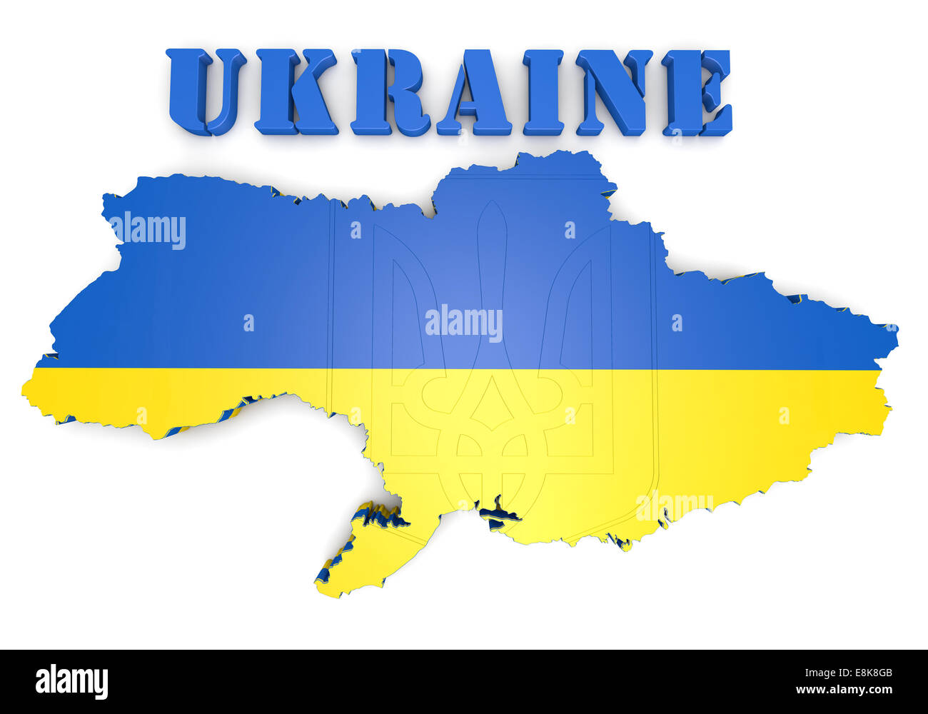 3d map illustration of Ukraine with flag and coat of arms Stock Photo ...