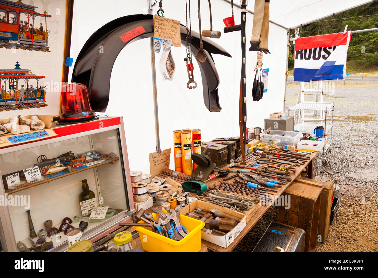 Items for sale in a yard sale outside Cloverdale Tillamook Oregon USA Stock Photo