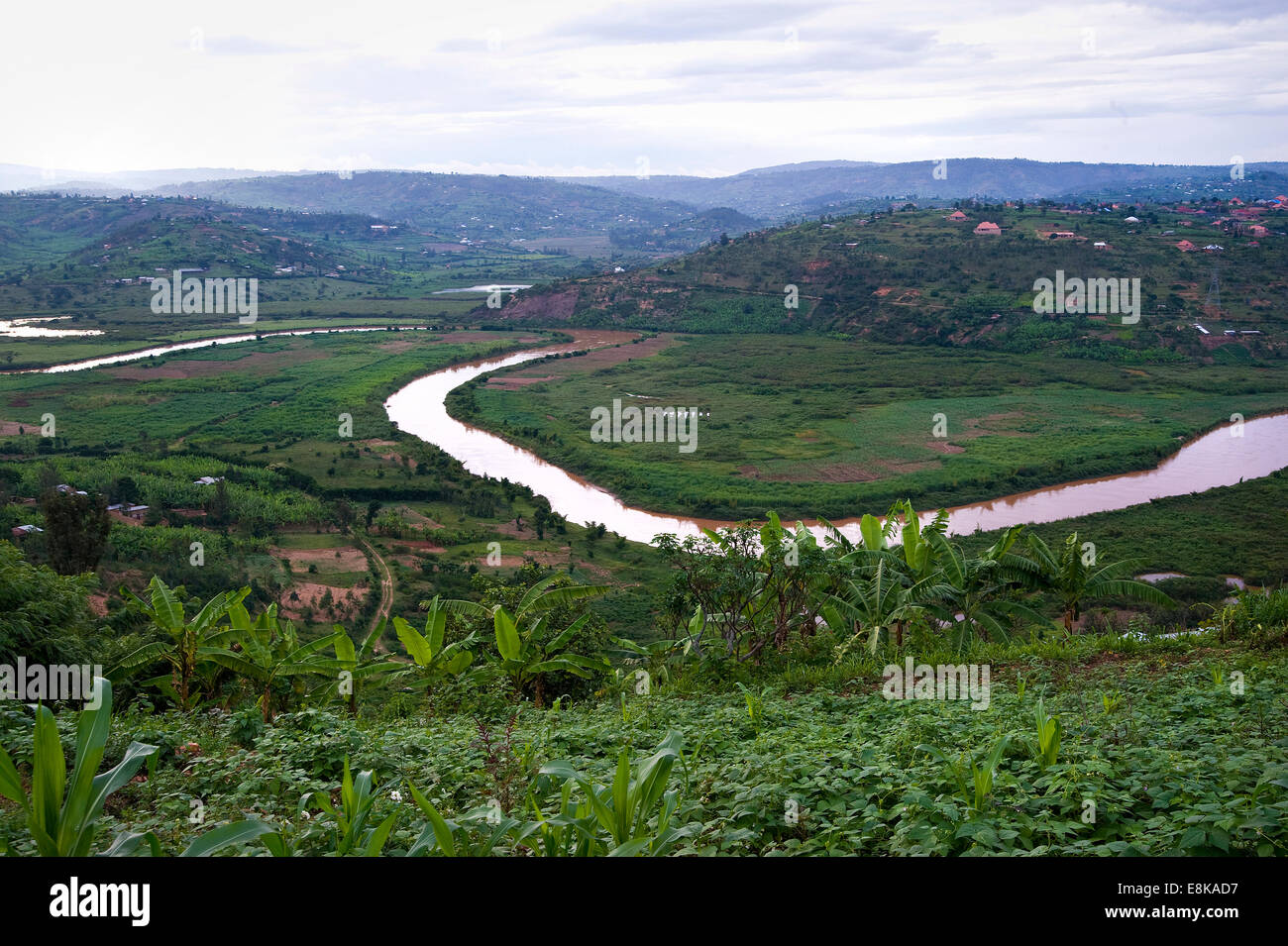RWANDA, NJABORONGO VALLEY: Directly beside Kigali is the this valley with a beautiful river and rural landscape with farmland. Stock Photo