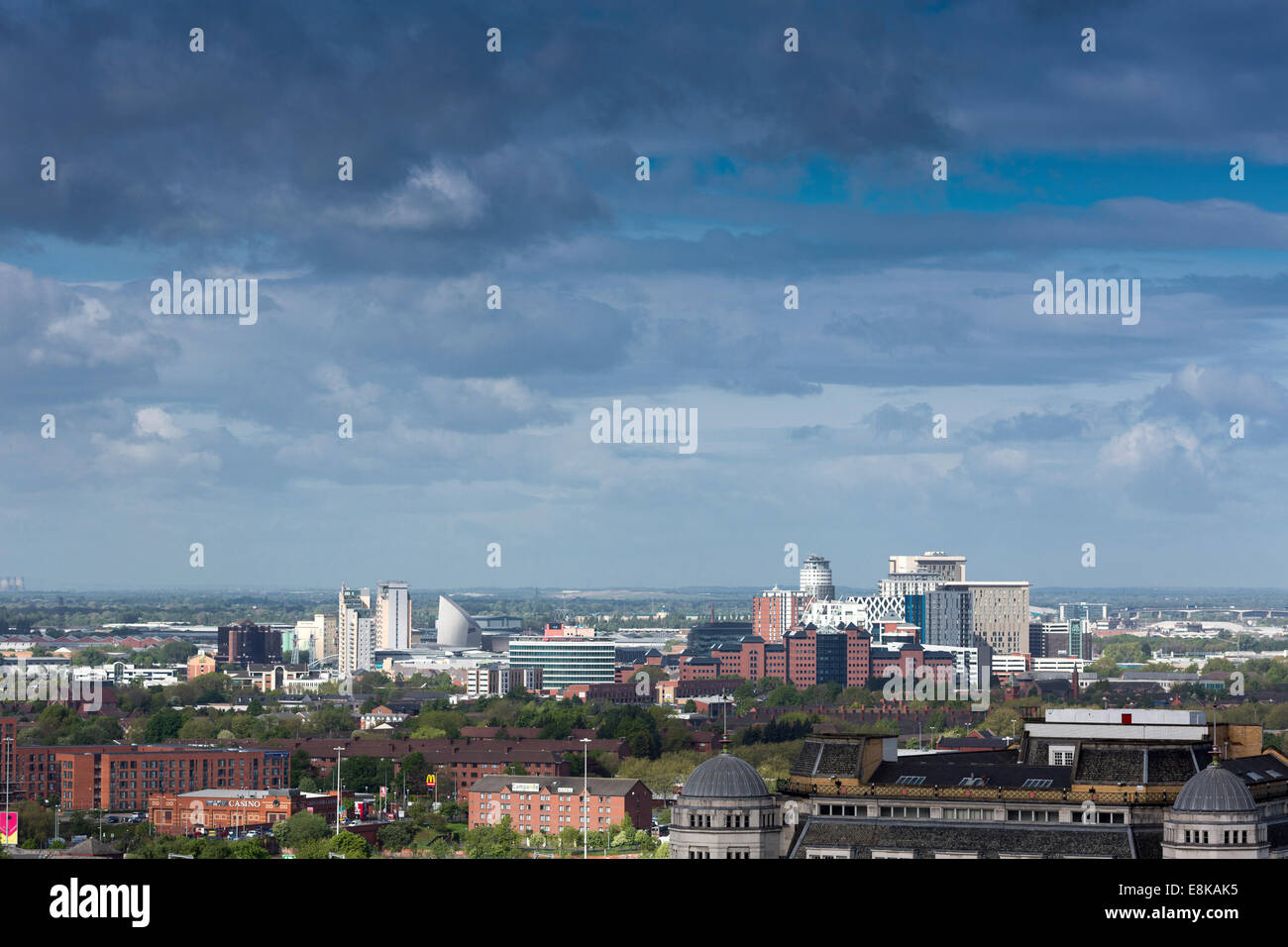 Views of Salford Quays Media City  skyline form Manchester Town Hall clock tower Stock Photo