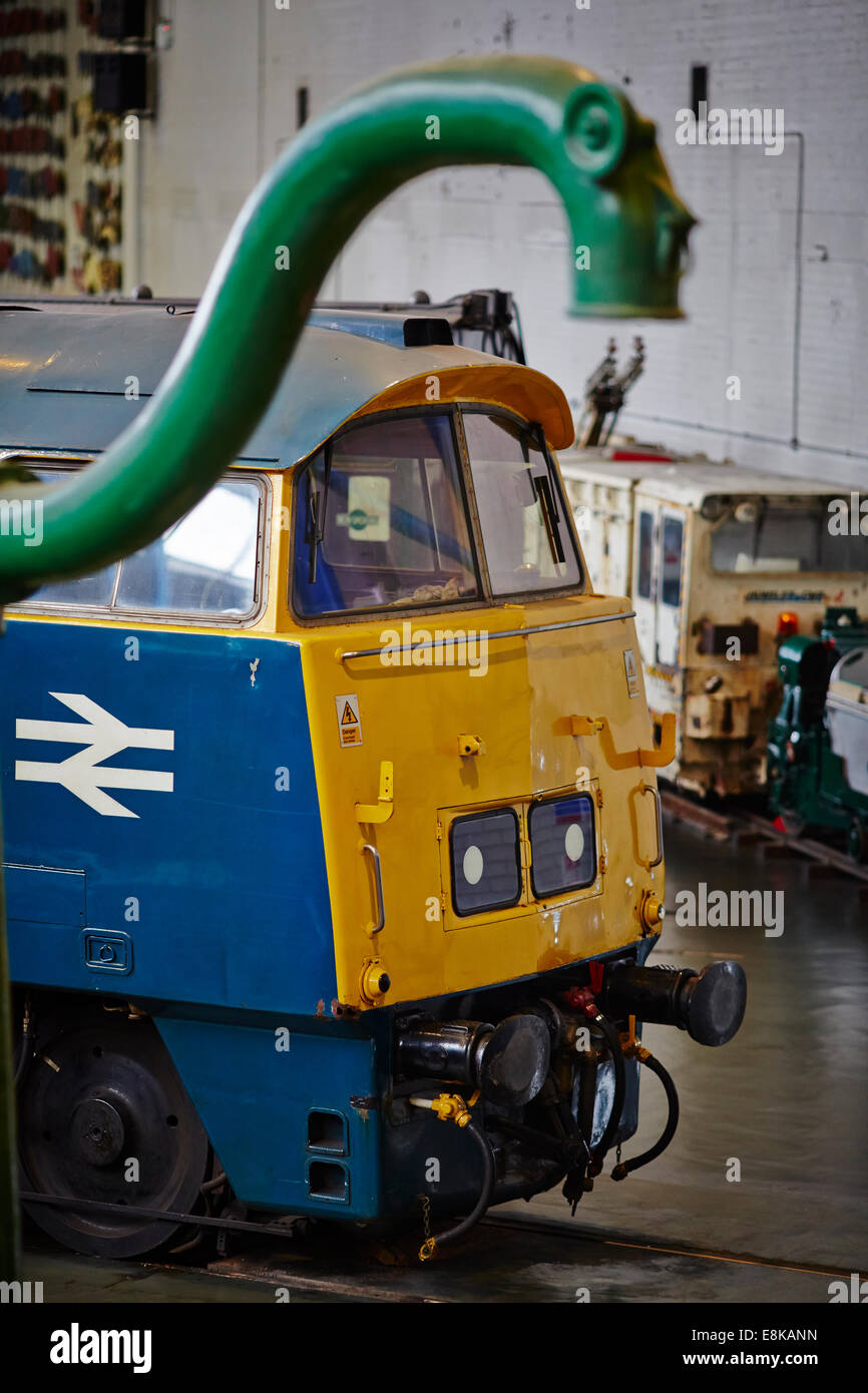 A BR blue Western D1023 Western Fusilier on display in the great hall National Railway Museum in York Yorkshire UK Stock Photo