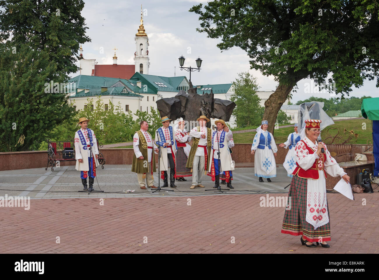 The Belarus folklore groups dance and sings on streets in Vitebsk Stock