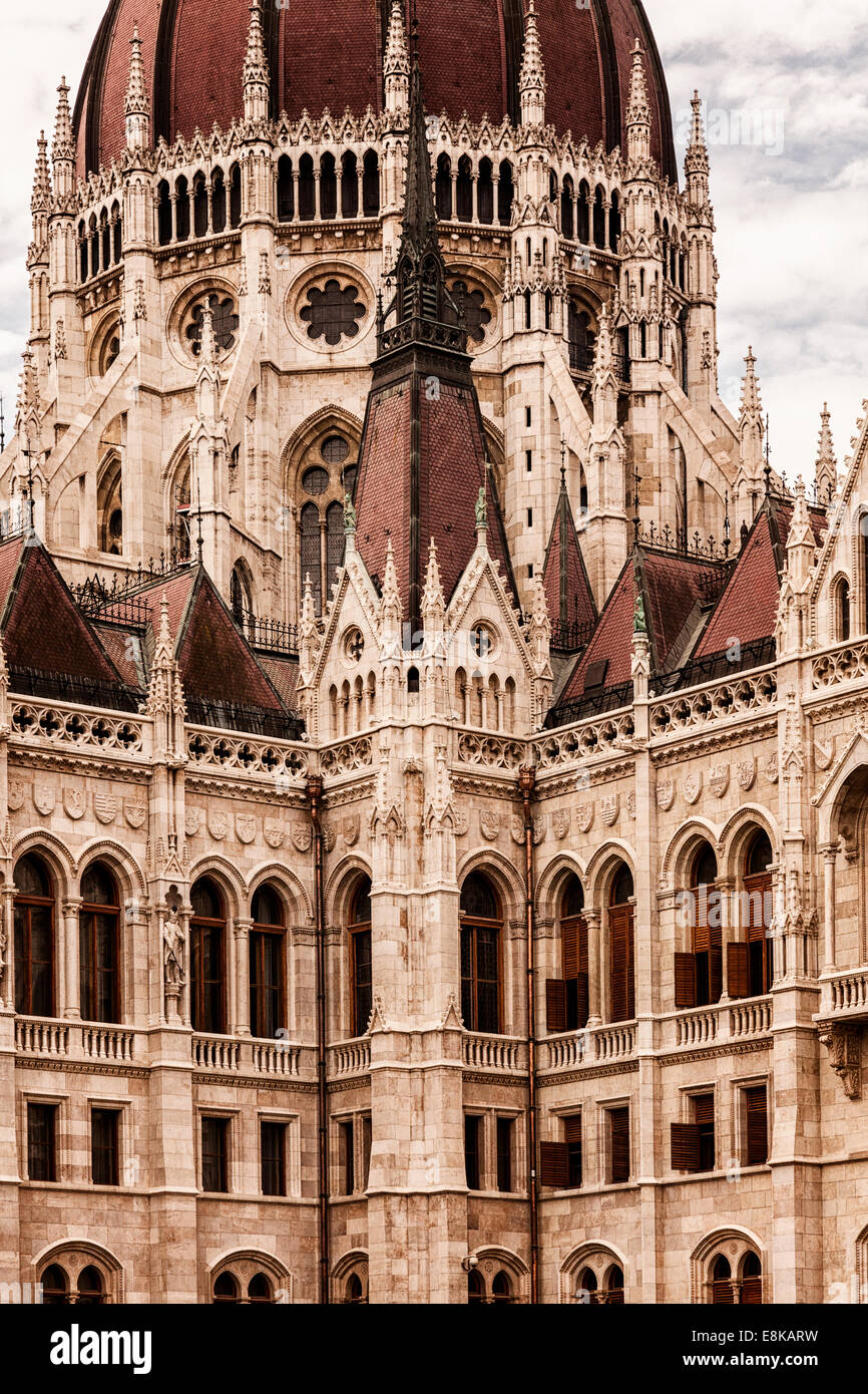 Detail of the Dome of Hungarian Parliament Building,Kossuth Lajos square,Budapest,Hungary Stock Photo
