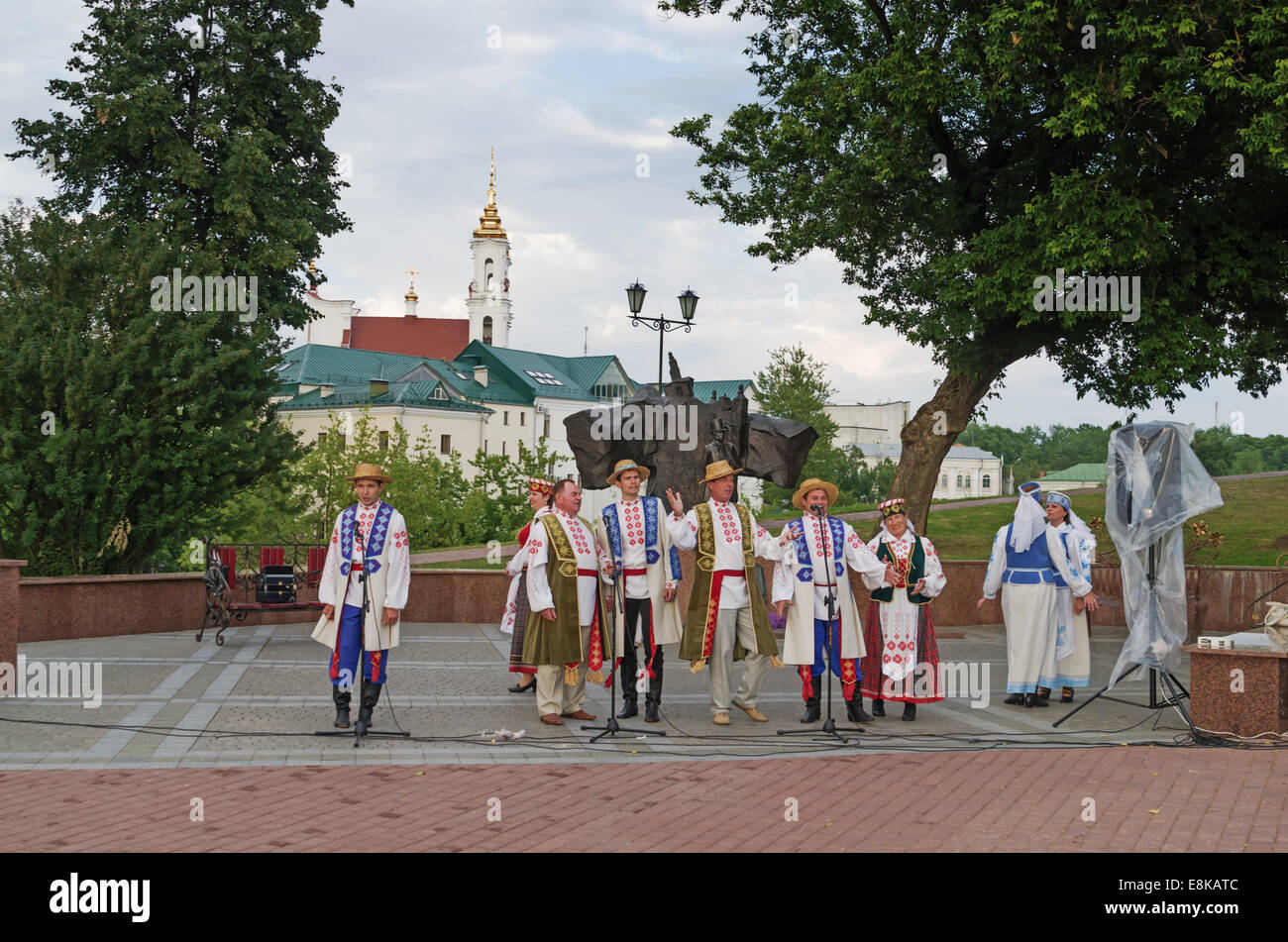 The Belarus folklore groups dance and sings on streets in Vitebsk Stock