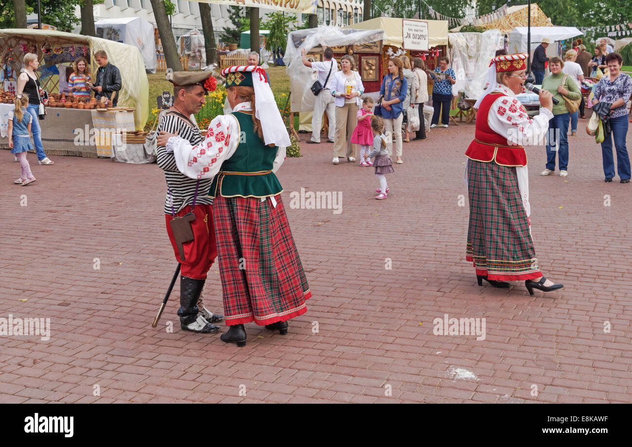 The Belarus folklore groups dance and sings on streets in Vitebsk Stock