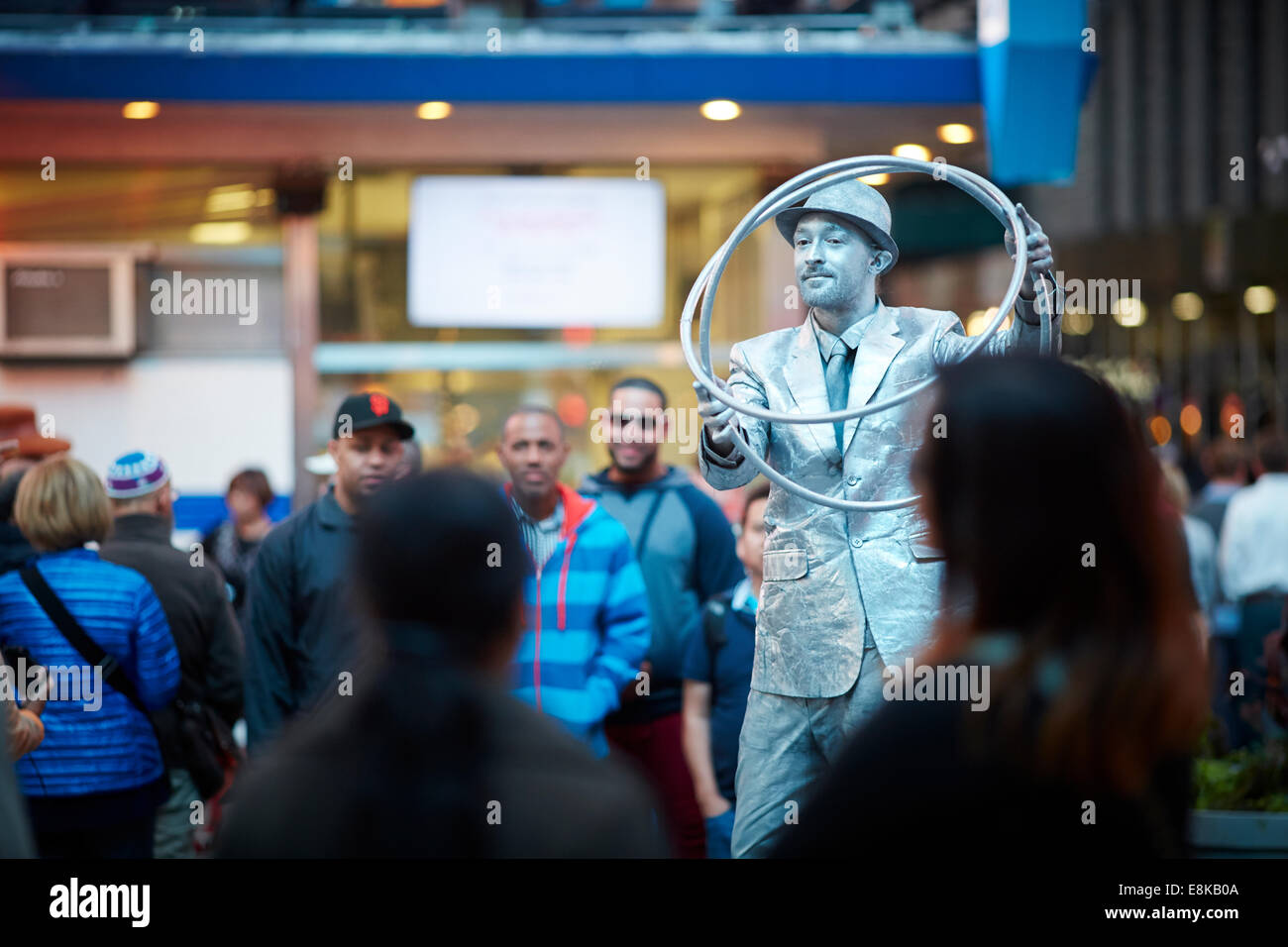 New York city NYC Times Square busker performer, working for tips Stock Photo