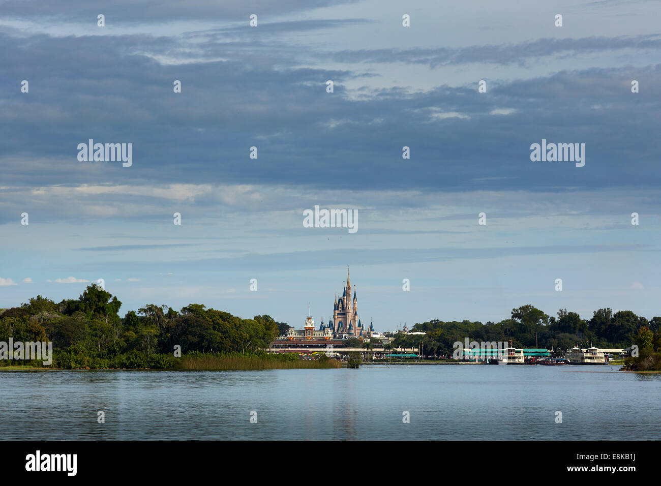 Florida USA Disney land lake, view of disney castle from across the lake Stock Photo