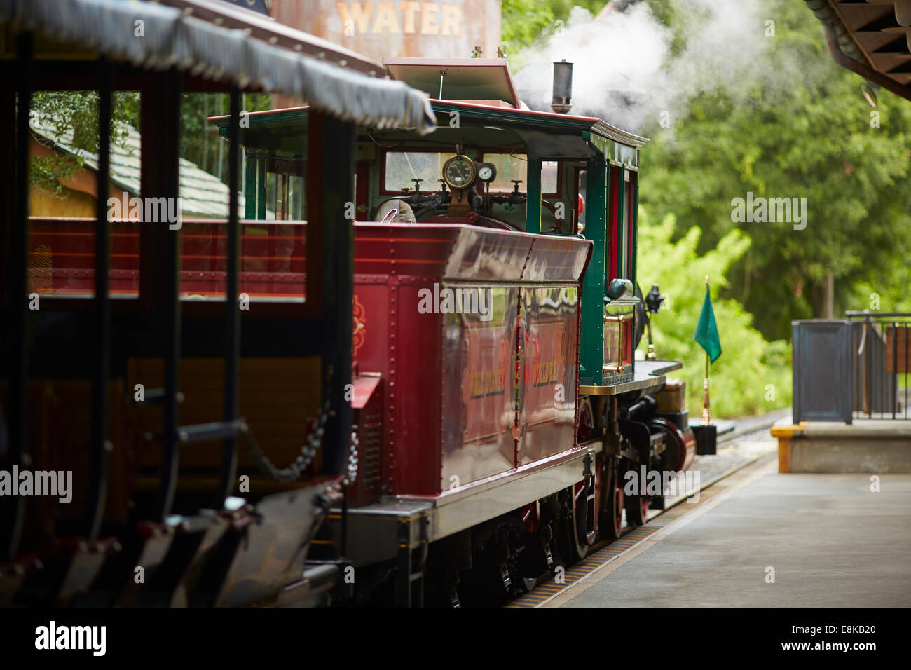 Florida USA Disneyland The Disneyland Railroad currently has five 3 ft (914 mm) narrow gauge steam locomotives Stock Photo
