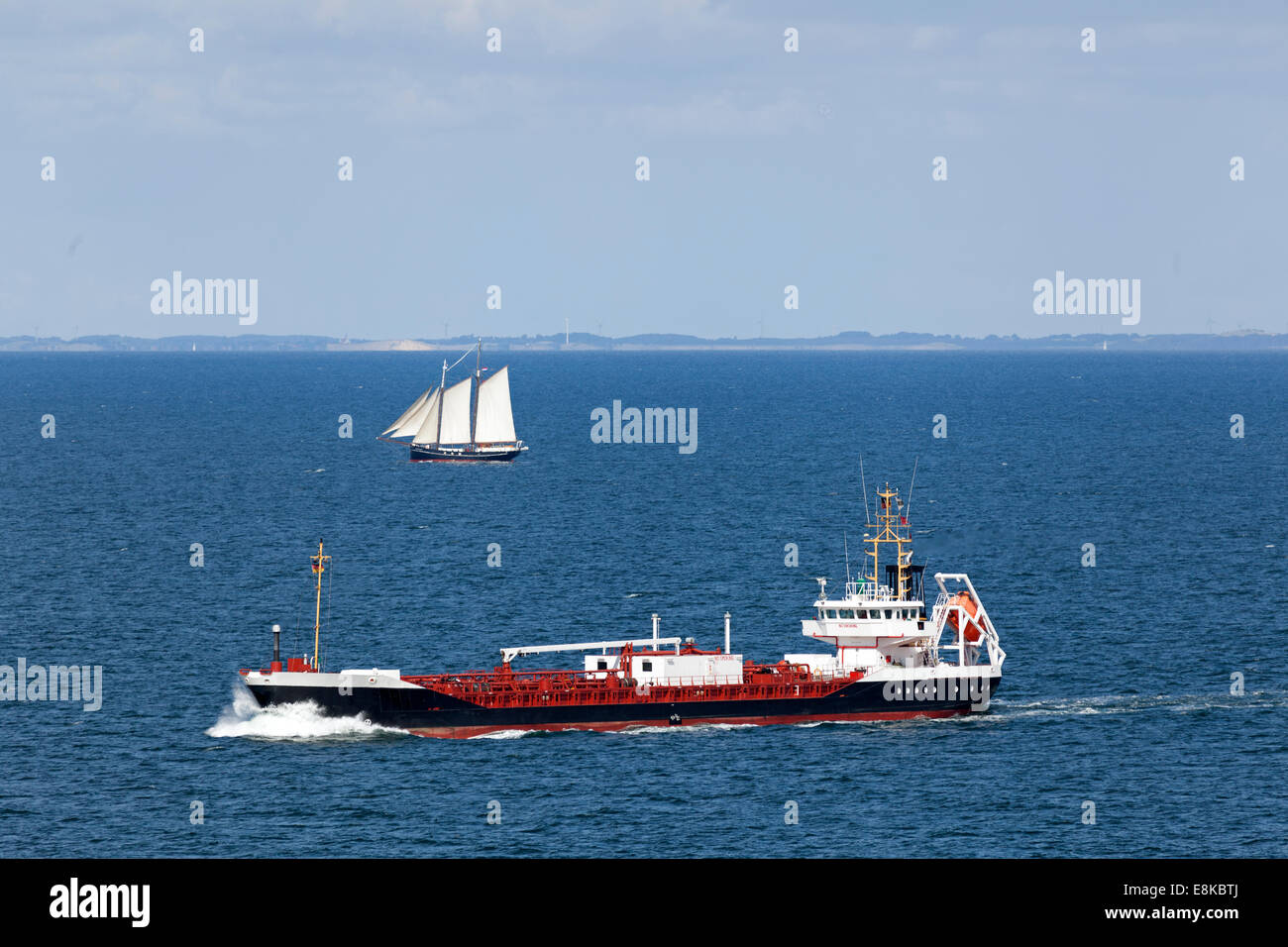 Freight vessel on the Baltic Sea near the Island of Langeland, Denmark Stock Photo