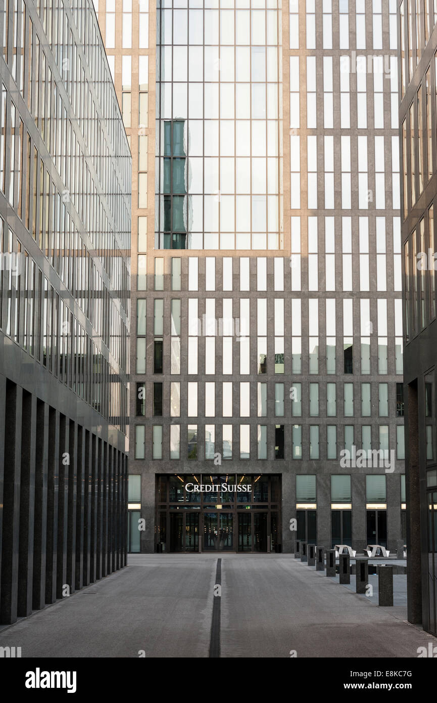 Office tower of Swiss bank Credit Suisse (CS) in Zurich Oerlikon, Switzerland. Stock Photo